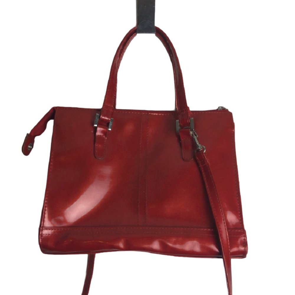 Carlo D' Santi Shiny Red Vinyl Crossbody Tote Bag
